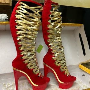 Gorgeous HIGH Red and Gold boots… BRAND NEW… Size 6